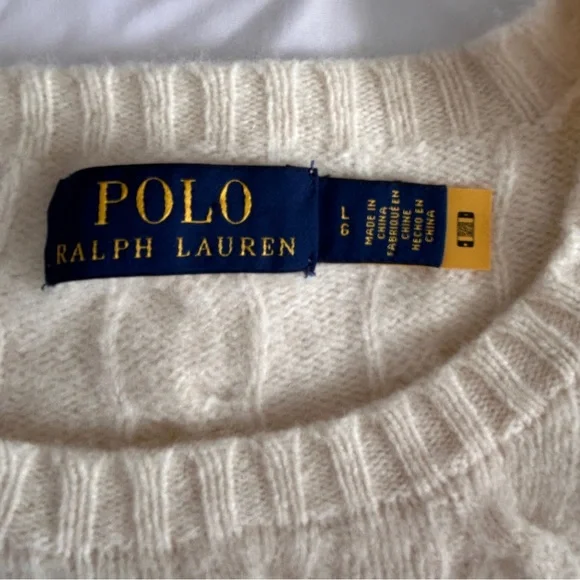 Ralph Lauren Cream Cable Knit Crewneck Sweater Women’s Large Wool Cashmere Blend - Picture 4 of 10